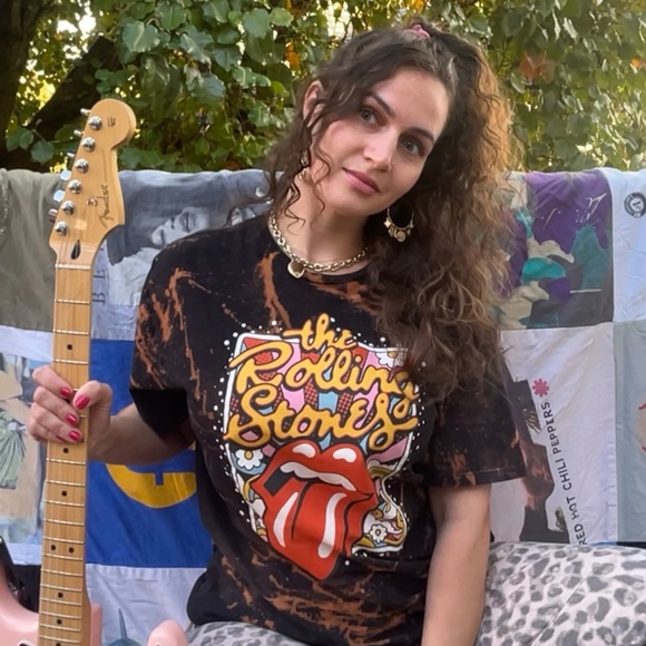 Acid Washed Rolling Stones T-shirt, Size L, Upcycled - Picture 3 of 6